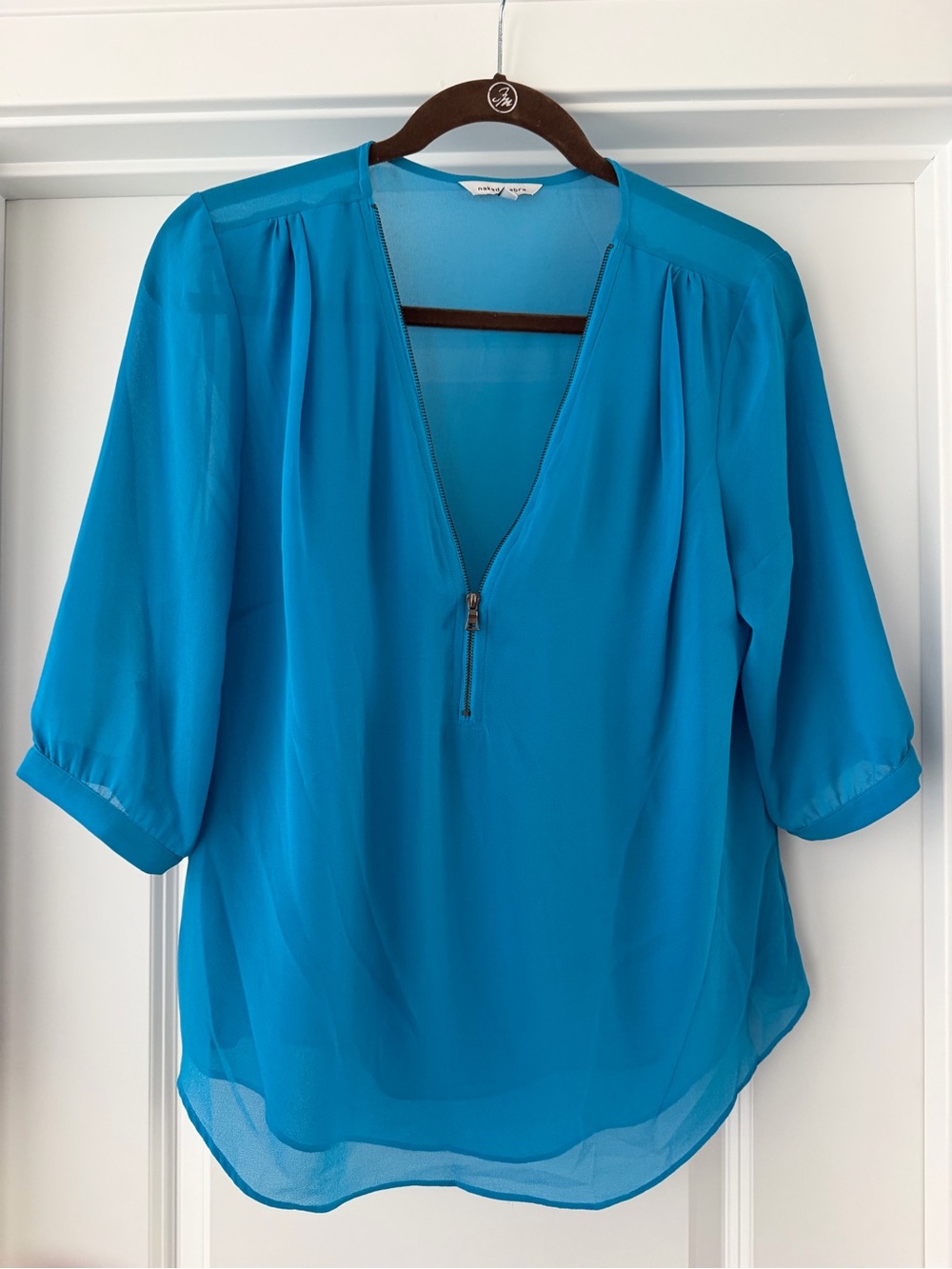Naked Zebra Teal Zip-Front Blouse